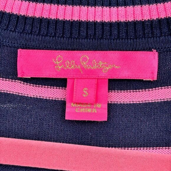 Lilly Pulitzer Crestwood Fringe Pullover Sweater Top Pink/Blue Stripe Small - Picture 4 of 10